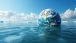© Suphawan - A half-submerged Earth in water, with the surface covered in icebergs melting rapidly.