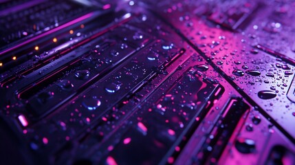 Poster - Wet metallic surface with vibrant purple and pink neon lighting.