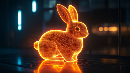 Wall Mural - A cyber sports performance analytics icon featuring a glowing rabbit, representing online platforms studying agility and speed in training.  