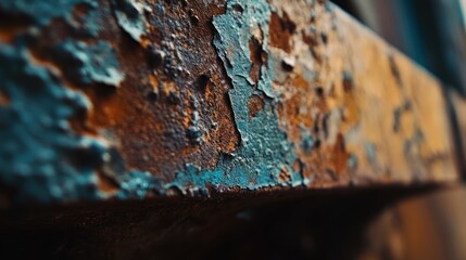 Poster - Close-up of weathered metal surface with peeling paint and rust.