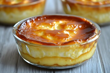 Sticker - A creamy dessert with a caramelized top in a glass dish, perfect for indulgence.