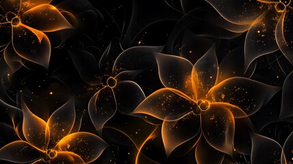 Poster - Abstract elegant floral design with glowing orange flowers on a dark background, perfect for artistic and modern decor or digital projects.