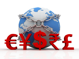Poster - 3d rendering Global Currencies sign