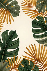 Poster - Tropical leaves in gold tones provide a versatile background for abstract leaf decoration designs that evoke natural foliage patterns._00002_