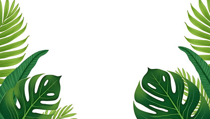 Aufkleber - Tropical leaves and vibrant green foliage fill a large portion of this beautiful photograph with a plain white background._00002_
