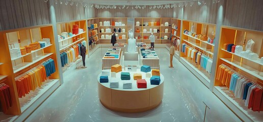 Aufkleber - A modern retail space showcasing neatly arranged clothing items.