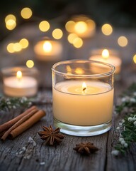 Canvas Print - A serene candle display with spices, creating a cozy atmosphere.