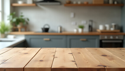 Aufkleber - The wood table top is placed in a blurred kitchen background to create a key visual for product display and design montages._00002_