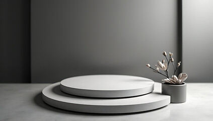 Poster - The sandstone top product display platform features a sleek black and white design for selective focus and visual emphasis._00002_