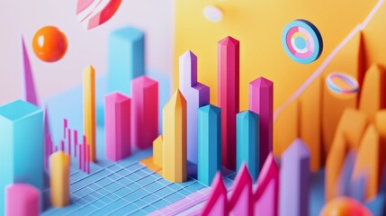 Poster - Vibrant 3d geometric shapes abstract studio digital art colorful environment artistic viewpoint creative concept for design trends