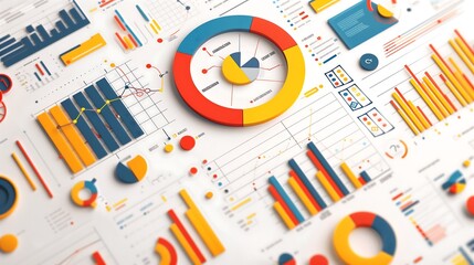 Poster - business statistics info graphics, pie charts, bar graphs, and numerical data, business growth analysis	