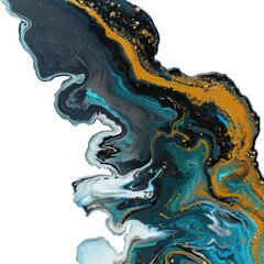 Aufkleber - Liquid marble texture painting mixing acrylic paints creating turquoise gold and black abstract background