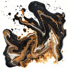 Aufkleber - Fluid acrylic painting combining black, gold, and white colors, forming abstract shapes and textures with dynamic movement and visual interest