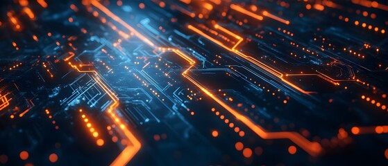 Poster - Futuristic Abstract Background Illustrating Digital Connections and Network Paths with Glowing Lines in Orange and Blue Representing Technology and Innovation