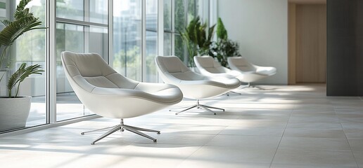 Poster - Modern lounge area with sleek chairs and abundant natural light.