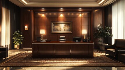 Aufkleber - Elegant office interior with wooden accents and modern furnishings.