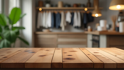 Poster - ooden table with a beautiful textured finish serves as a stylish backdrop for various material products and advertisements in promotional images._00001_