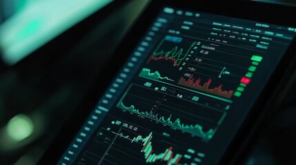 Poster - analyzing stock market trends financial sector data visualization digital environment close-up view 