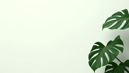 Poster - Monstera leaves with selective focus on a white background create a beautiful and elegant decorating design element easily._00001_
