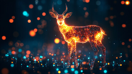 Wall Mural - A digital antelope icon glowing with herd dynamics data, symbolizing online wildlife tracking platforms, conservation tools, and ecological research initiatives. 