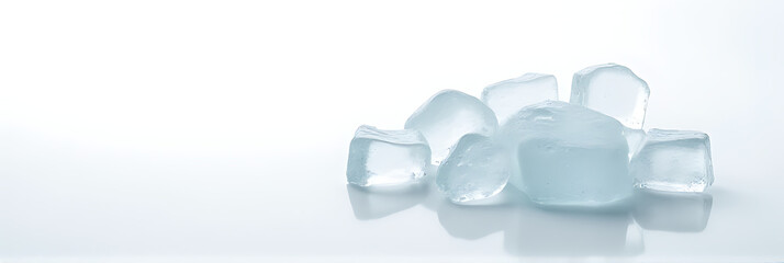 Poster - Ice rocks are arranged on a clean white background to capture their textures and transparency in a minimalist composition._00001_