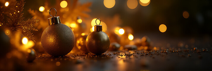 Aufkleber - Golden ornaments shine brightly on a dark background amidst festive Christmas and Xmas celebration concepts throughout winter season._00002_