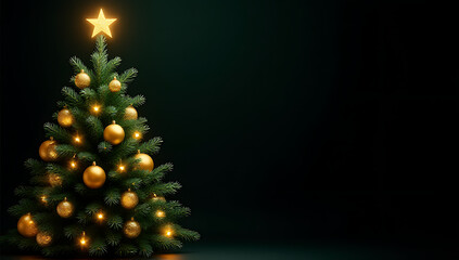Aufkleber - Golden ornaments adorn a majestic pine tree on a dark background in festive Christmas and Xmas celebration design concepts._00002_