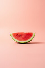 Poster - Fresh watermelon slice sits delicately on a soft pastel colored background with gentle curves and subtle texture._00001_