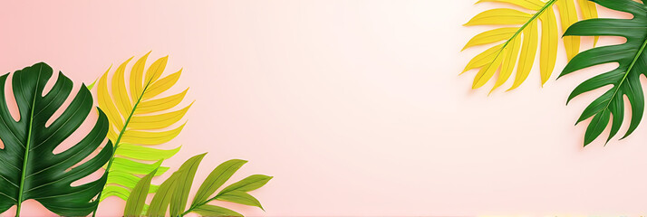 Aufkleber - Colorful tropical leaves on a plain background with plenty of negative space to evoke feelings of nature and warm summer days._00002_