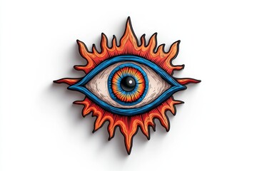 Aufkleber - A flat 2D depiction of an evil eye symbol with colorful, swirling energy radiating from it, on a clean white background