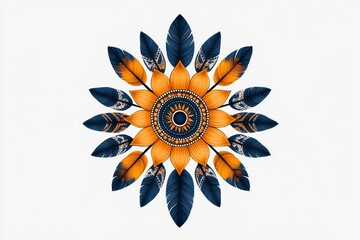 Poster - A flat design of a single ethnic symbol, such as a tribal sun or geometric pattern, centered on a clean canvas with muted colors