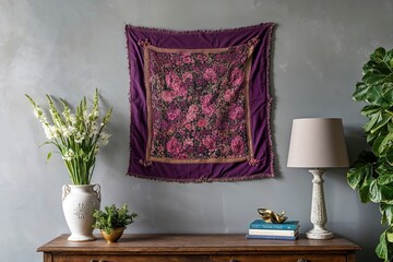 Violet Vintage Textile Wall Art for Home Decor