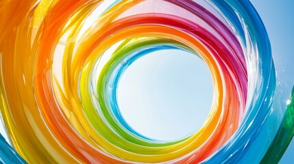 Poster - A colorful spiral of plastic tubes with a blue sky in the background