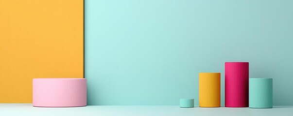 Poster - A colorful arrangement of cylindrical shapes stands against a bright backdrop, creating a modern and artistic aesthetic.
