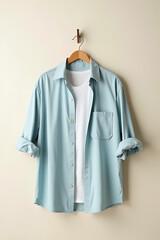Poster - An undershirt is worn as a casual layering piece often paired with a clothespin on a light colored background._00001_
