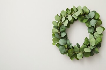 Poster - A simple wreath made of eucalyptus leaves, illustrated in muted green tones