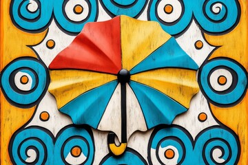 Poster - A simple, abstract depiction of a vibrant Ethiopian festival umbrella, using bright, bold colors and symmetrical patterns