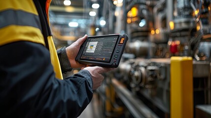 Industrial Worker Using A Handheld Tablet Computer