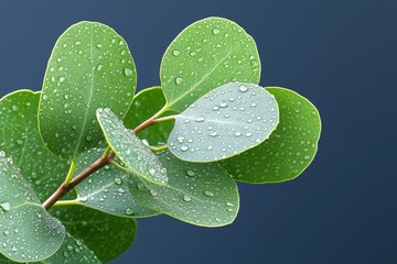 Aufkleber - A vibrant 3D rendering of eucalyptus leaves with dewdrops glistening under morning light