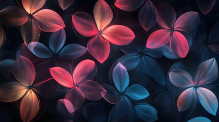 Poster - Vibrant and Colorful Abstract Floral Pattern with Delicate Petals Against a Dark Background Creating a Moody and Artistic Atmosphere