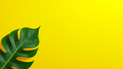 Poster - A vibrant tropical leaf is placed against a bright yellow copy space background to create a visually appealing image of nature._00001_