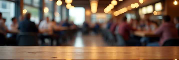 Aufkleber - A table in a crowded coffee shop has an empty wooden surface amidst a blurred crowd of people sitting around it._00001_