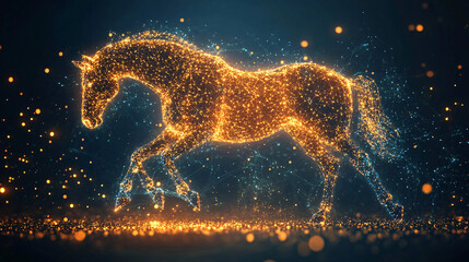 Wall Mural - A digital genetic variation icon linked to a glowing horse, symbolizing online platforms researching genetic diversity in animal populations. 