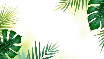 Poster - A selective focus highlights a vibrant leafy tropical pattern against crisp white backgrounds._00002_