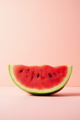 Poster - A refreshing slice of juicy watermelon against a soft pastel colored background evokes feelings of food, summer, and festive holidays._00002_