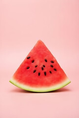 Poster - A refreshing slice of juicy watermelon against a soft pastel colored background evokes feelings of food, summer, and festive holidays._00001_