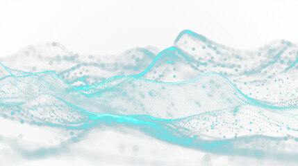 Wall Mural - Neon teal abstract waves with glitter and sparkles isolated on transparent background, cutout