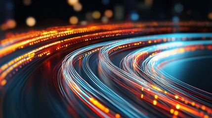 Fototapete - Vibrant Light Trails in Motion Creating a Dynamic and Abstract Background of Colorful Light Patterns with Shimmering Effects and a Sense of Speed and Energy