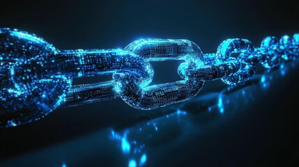 Aufkleber - Futuristic Digital Chain Linked Together Displaying a Glowing Matrix of Neon Blue Data in a Dark Background Illustrating Connectivity and Technology Concepts