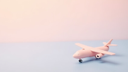 Poster - A model airplane sits on a soft pastel colored background, creating a serene and peaceful aviation themed scene._00002_